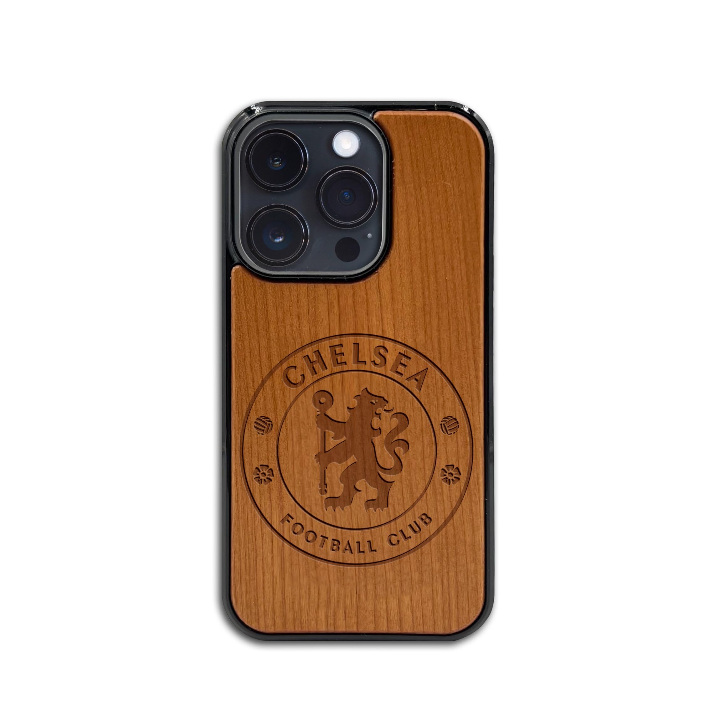 Iconic Puzzles, Chelsea Wooden Phone Case in 100% sustainable wood, compatible with iPhone 14 Plus, resistant, gift idea