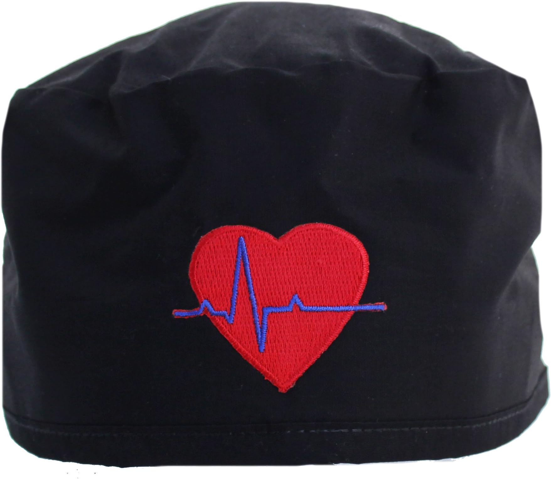 Solid Black Heart Beat EKG Scrub Cap Hat with Adjustable tie