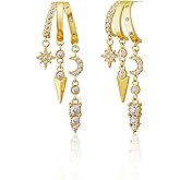 Freekiss 3 Hoop Illusion Huggie Earrings for Women, Hypoallergenic Dangle Drop Earrings Minimalist Stud Earrings with Cubic Zirconia, Gold Silver Choice