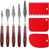 CONDA 5 Pcs Palette Knife Painting with 3 Plastic Scrapers, Stainless Steel Spatula Palette Knife Oil Paint Metal Knives Wood Handle