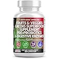 Clean Nutraceuticals Fruits and Veggies Supplement Reds & Green Superfood - Balance of Over 70 Fruit & Vegetable Supplements Capsules with Probiotics Prebiotics Digestive Enzymes - 5Pack