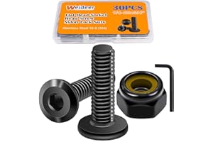 weideer 30pcs 1/4-20 x 3/4" Nuts and Bolts Kit, Stainless Steel 18-8 (304) Flat Head Hex Socket Cap Furniture Bolts,Nylon Insert Hex Lock Nuts with Hex Spanner
