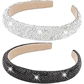 Wecoe 2pcs Rhinestone Headbands Women Girls Sparkly Bling Diamond Silver Black Headband Fashion Comfortable Head Band Non Slip Birthday Wedding Formal Hair Accessories For Women Girls Gifts