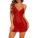 PITINAN Lingerie Sets for Women Sexy Lace-up Back Slip Nightgowns Sexy Pajamas for Women Mesh Sleepwear S-XXL