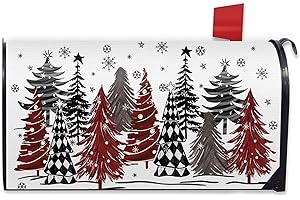 FBCOO Christmas Tree Mailbox Cover Magnetic Standard Size 20.5" x 18", Xmas Buffalo Plaid Snowflake Decorative Post Letter Box Wrap Decor, Winter Holiday Farmhouse Garden Yard Outdoor Decoration