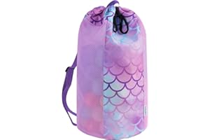 Large Mesh Beach Bag for Kids, Kids Drawstring Beach Backpack for Girls Boys