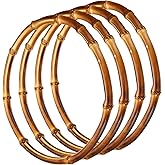 PATIKIL 8 Inch Bamboo Purse Handles, 4 Pcs Round Replacement Handmade Rings for Tote Bag Purse Making Decorations, Brown