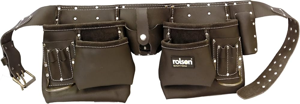 Rolson 68889 Oil Tanned Double Tool Pouch with Belt and Pockets