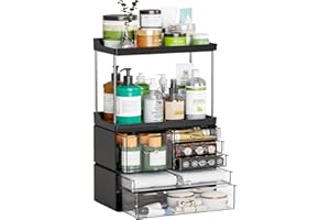 SUOXING 3 Tier 6-Drawer Bathroom Counter Organizer Shelf - Stackable Design - 14.4" Tall Large Skin Care Organizer Suitable as Makeup,Beauty,Face Product,Lotion,Skincare Organizer,Black