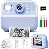 Instant Camera, Front Rear Dual Selfie Kids Camera with 1080P Videos, Holiday Birthday Gifts for Kids Age 3-12, Toddler Portable Travel Print Digital Camera Toy for 4 5 6 7 8 9 Year Boys Girls