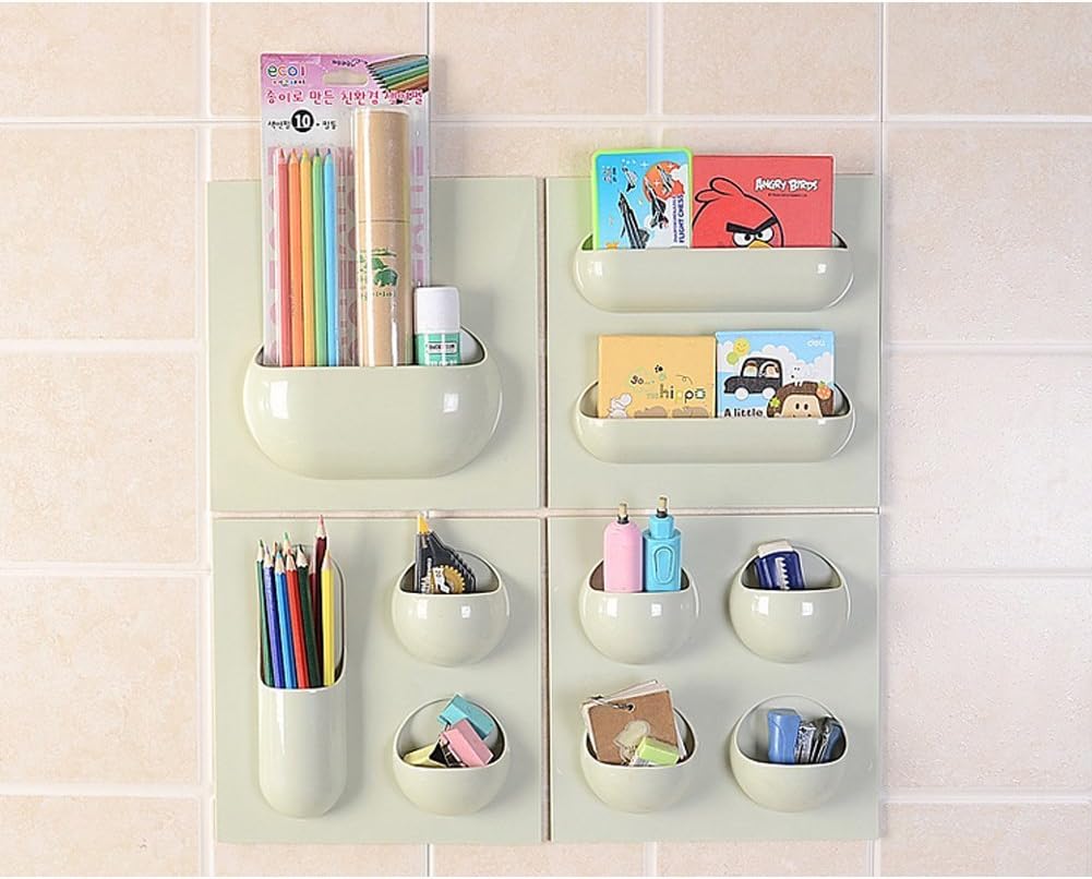 Easy Installation Bathroom kitchen Wall Ultra-adhering Organizer Storage Rack,Set of 4 (Green)