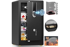 THMOSZ 8.5 Cuft Heavy Duty Biometric Safe Box, Home Safes Water Fireproof, Large Document Safety With Bottom Hidden Safe and Dual alarms, Digital Security Safety Box for Money Jewelry Firearm Medicine