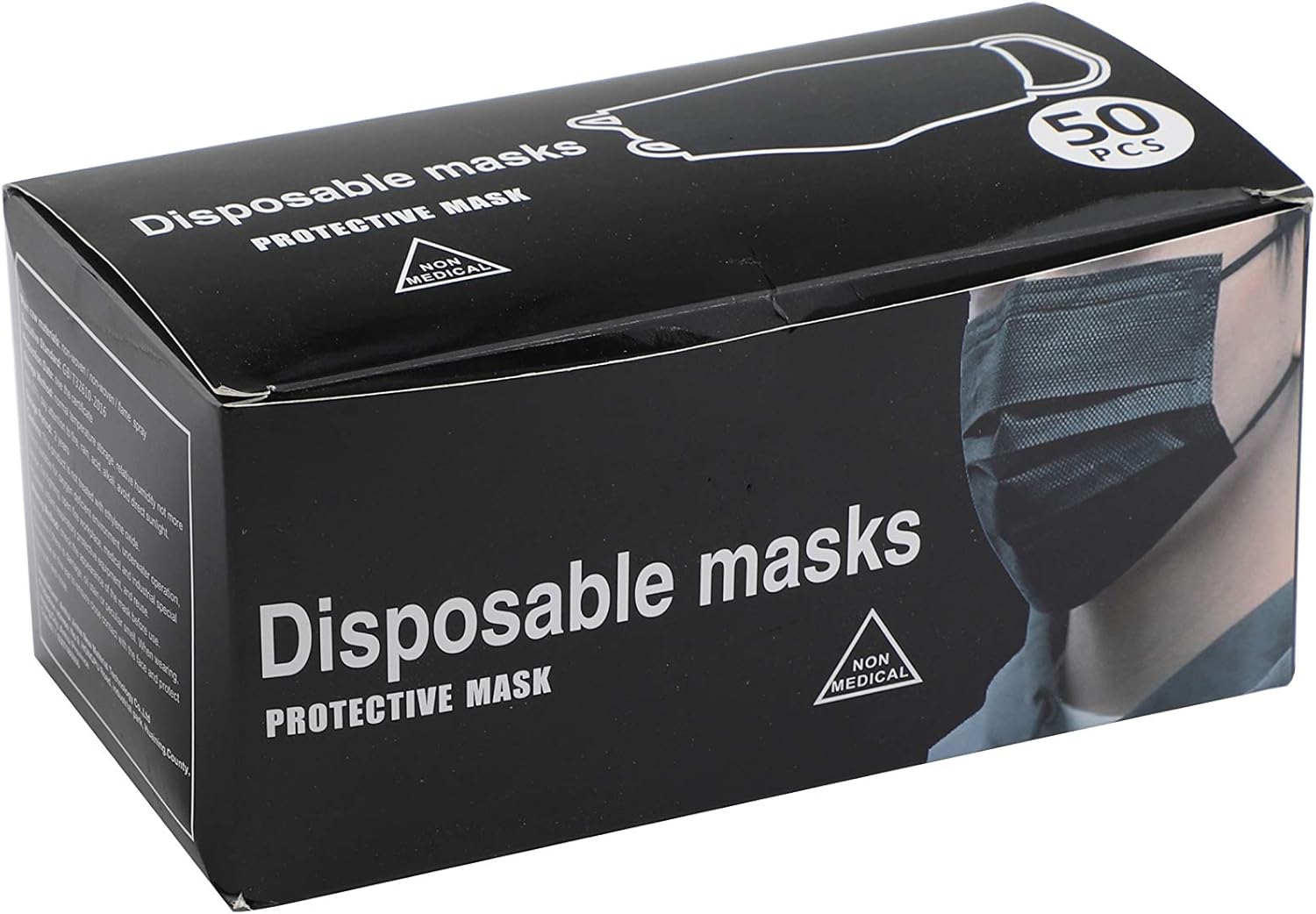 Komonee Box of 50 Disposable Black Face Masks: 3 Ply High Filtration & Dustproof Mouth Cover Covering - Image 5