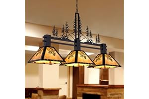 TOCHIC 3-Light Pool Table Light for 7' 8' 9' Table, 48" Rustic Tiffany Billiard Pool Table Lights, Farmhouse Chandelier for Dining Room Hanging Ceiling Light Fixture for Game Room Basement Bar