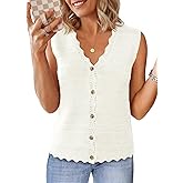 Saodimallsu Womens Sleeveless Sweater Vest V Neck Button Down Casual Loose Knit Summer Trendy Tank Tops