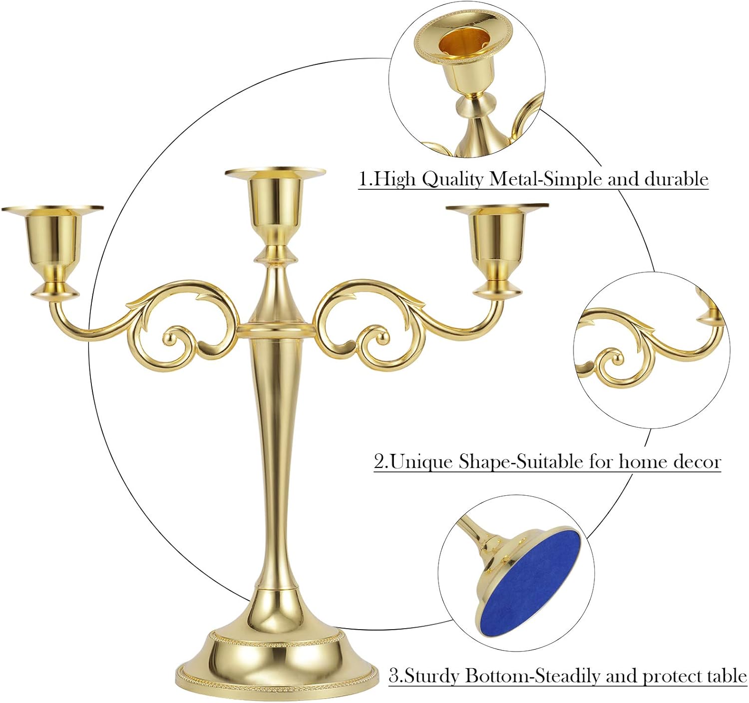 Dyna-Living Candle Holders 3pcs Gold Candlestick Holder Metal Candelabra for Table Taper Candles Decorative Wall Candle Holder Set for Church, Wedding, Party: Kitchen & Dining
