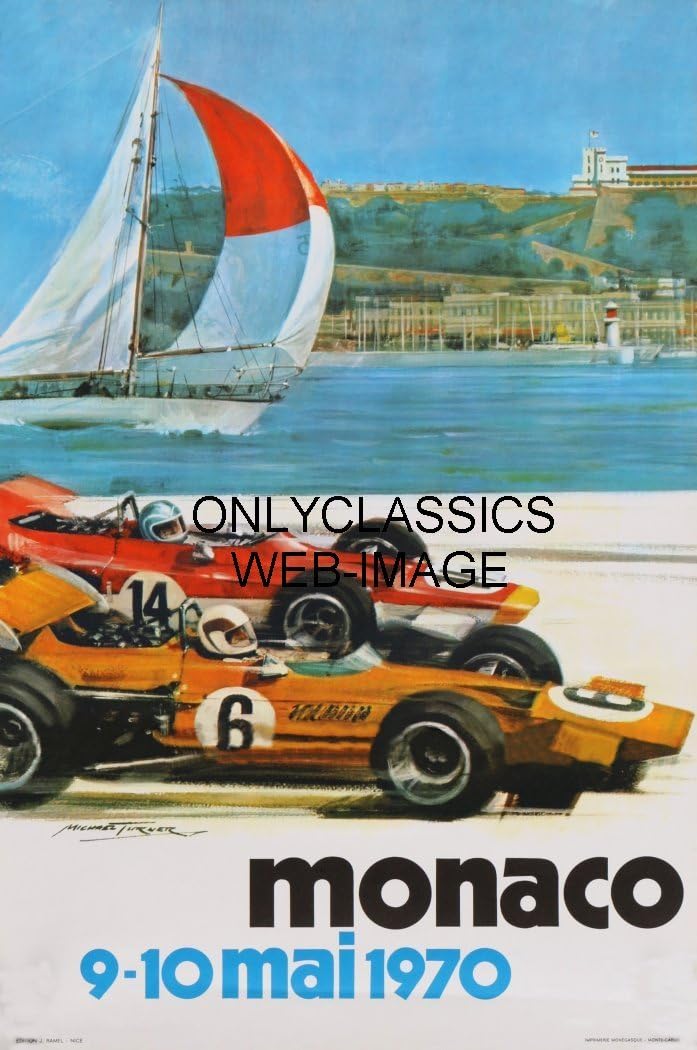 Schneider Electric 1970 Monaco Grand Prix 11X17 Poster AUTO Racing Formula ONE INDY CAR & Sailboat