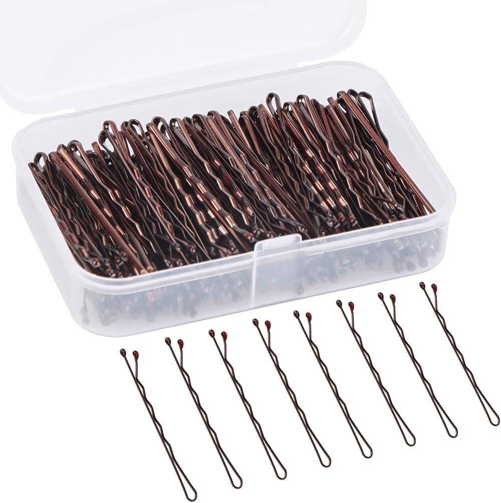 OWill 150 Pieces Bobby Pins Brown Hair Clips Storage Box Kirbys for Women