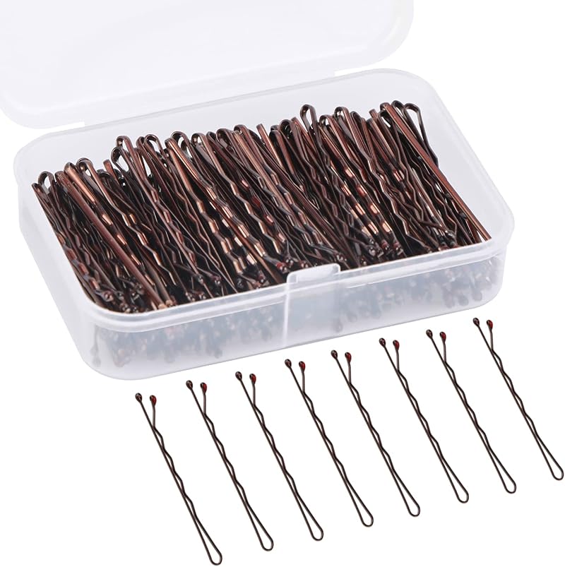 OWill 150 Pieces Bobby Pins Brown Hair Clips Storage Box Kirbys for Women