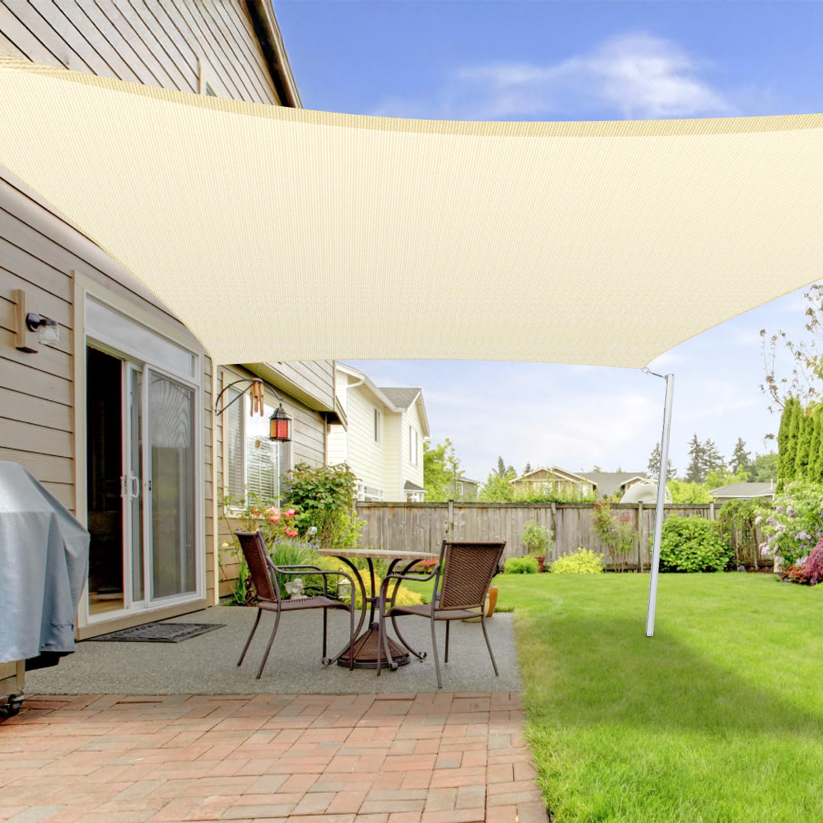 LOVE STORY Sun Shade Sail 2x3m Rectangle Shade Cover Cream Canopy with Hardware Kit - Curved Sunshade Cloth Awning,Permeable Shade Fabric(HDPE) 95% UV Protection for Outdoor Patio Porch Backyard