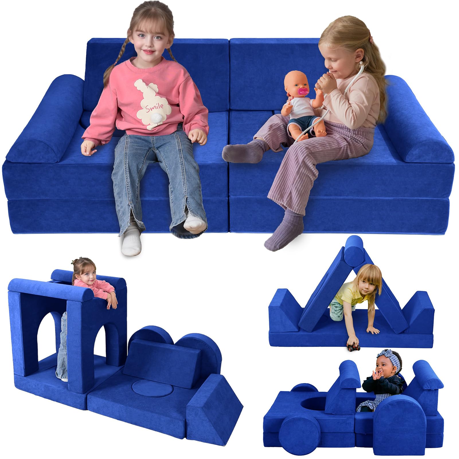 Photo 1 of ***FLAT PIECES***Winhomish 12 Pcs Modular Kids Play Couch – Premium Soft Foam, Removable Cover, Comfortable & Safe Toddler Couch for Children 1-6 Years, Portable & Easy to Clean, Ideal for Living Room & Playroom, Blue