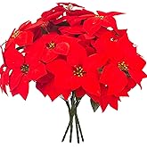 Grunyia 5 Artificial Poinsettia Flowers Bouquet Christmas 7 Heads 19.6”Faux Red Poinsettia Bush Fake Flowers for Home Porch Xmas Tree Garden Indoor Outdoor Office Christmas Decorations