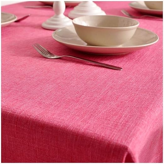 LMIM Pink Tablecloth, Rectangular Cotton Table Cover Stain Resistant