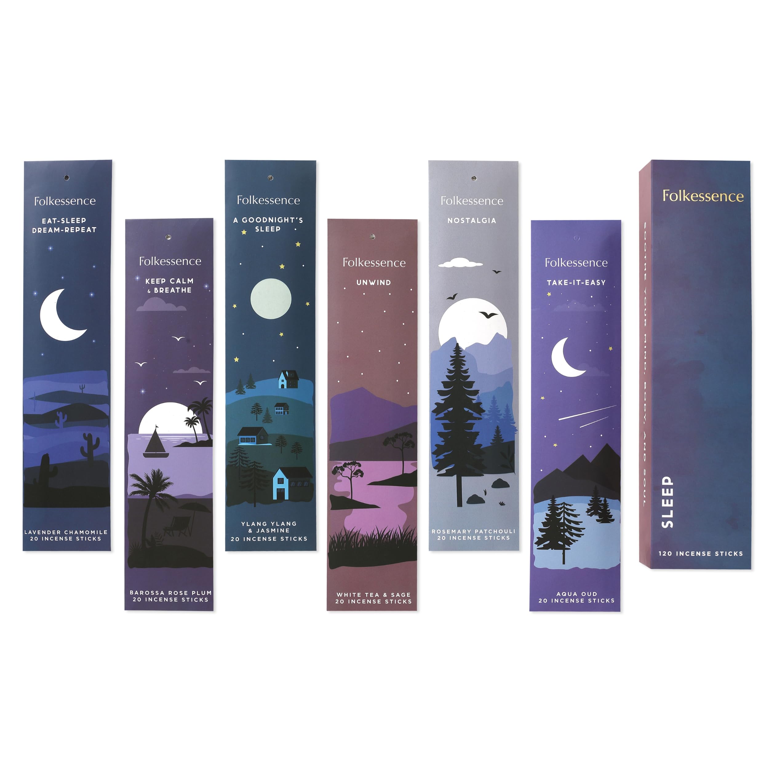 Folkulture Incense Sticks (120 Sticks) | Set of 6 Premium Home Insense, Deep Sleep - Night Relaxation | No Charcoal, Organic, Non Toxic, 45 Mins Burning Lavender, Rosemary Insence-Sticks Aromatherapy