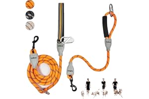 TOONOVEL Hands Free Dog Leash, 7 in 1 Multifunctional Reflective Dog Leash, Two Dog Leash No Tangle, Crossbody or Double Dog Multifunction Leash for Medium Large Dogs, Detachable Short Dog Leash (Orange)