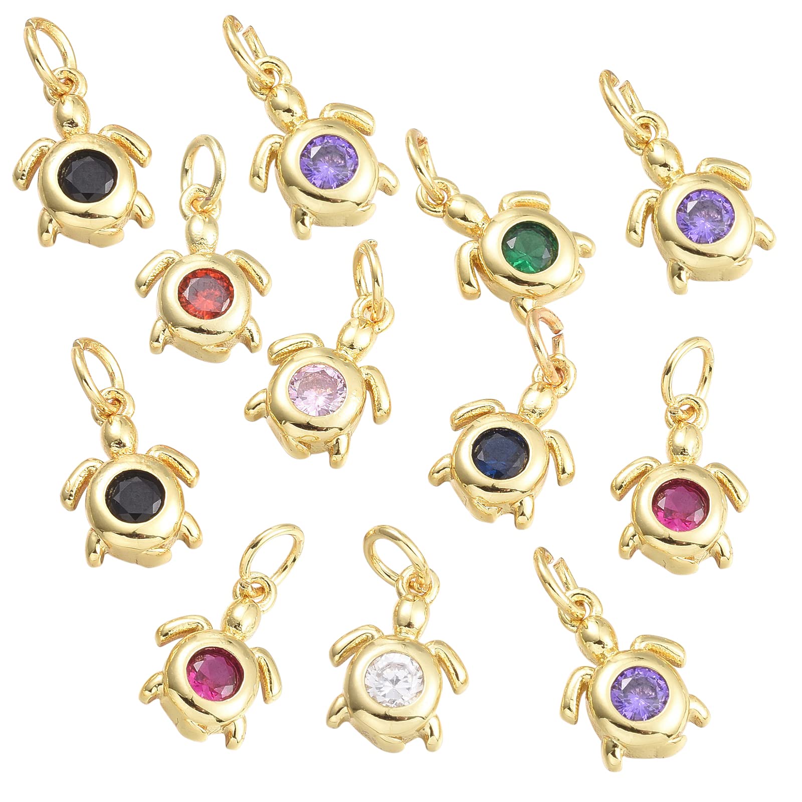 BEEFLYING 20 Pcs Sea Turtle Cubic Zirconia Brass Charms 18K Gold Plated Brass Pendant Rhinestone Sea Turtle Pendant for Jewelry Making DIY Handmade Craft Supplies(Random Color)