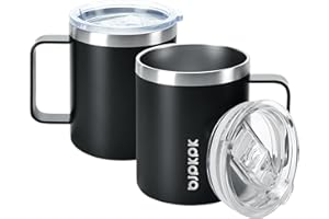 BJPKPK 2 pcs Insulated Coffee Mug with Lid,14oz Stainless Steel Travel Cup with Splash Proof Lid-Black
