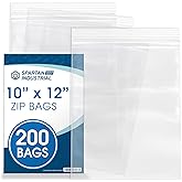 Spartan Industrial - 10” X 12” (200 Count) 2 Mil Clear Reclosable Zip Plastic Poly Bags with Resealable Lock Seal Zipper