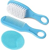 Aolso Baby Hair Brush 3Pcs Set Cradle Cap Comb Newborn Toddler Blue