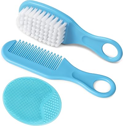 Aolso Baby Hair Brush 3Pcs Set Cradle Cap Comb Newborn Toddler Blue