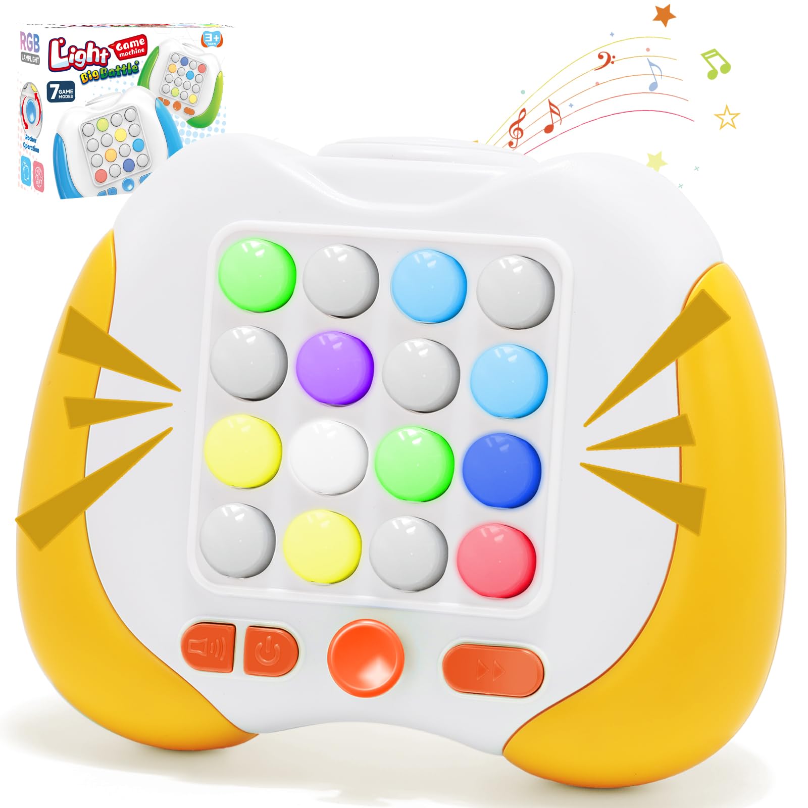 Photo 1 of Tendccy Quick Push Handheld Game for Kids 3-12, 7 Game Mode Flashing Fast Press Push Puzzle Games Sensory Fidget Toys, Christmas Birthday Gifts Travel Toys for Boys Girls Teens Adults - Yellow