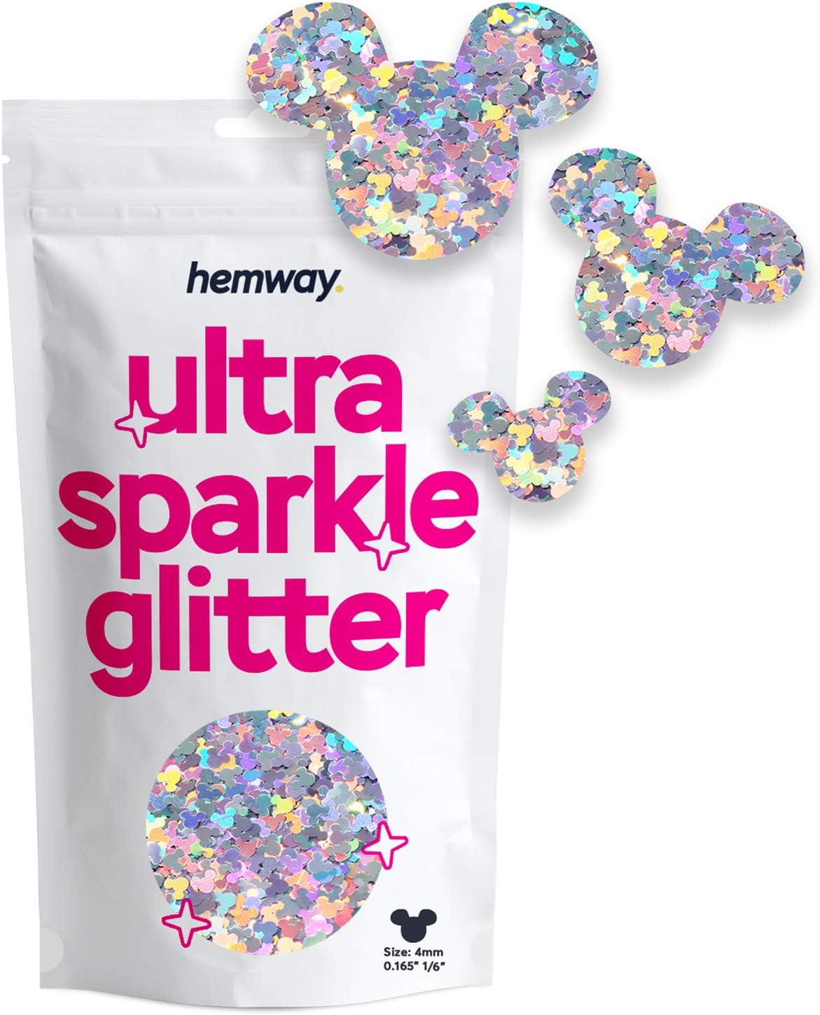 Hemway Ultra Sparkle Glitter Mickey Mouse Shape, 50g, Silver Holographic