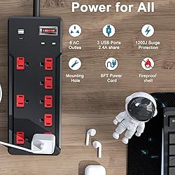 ETL Listed Power Strip Surge Protector, 8 Outlets
