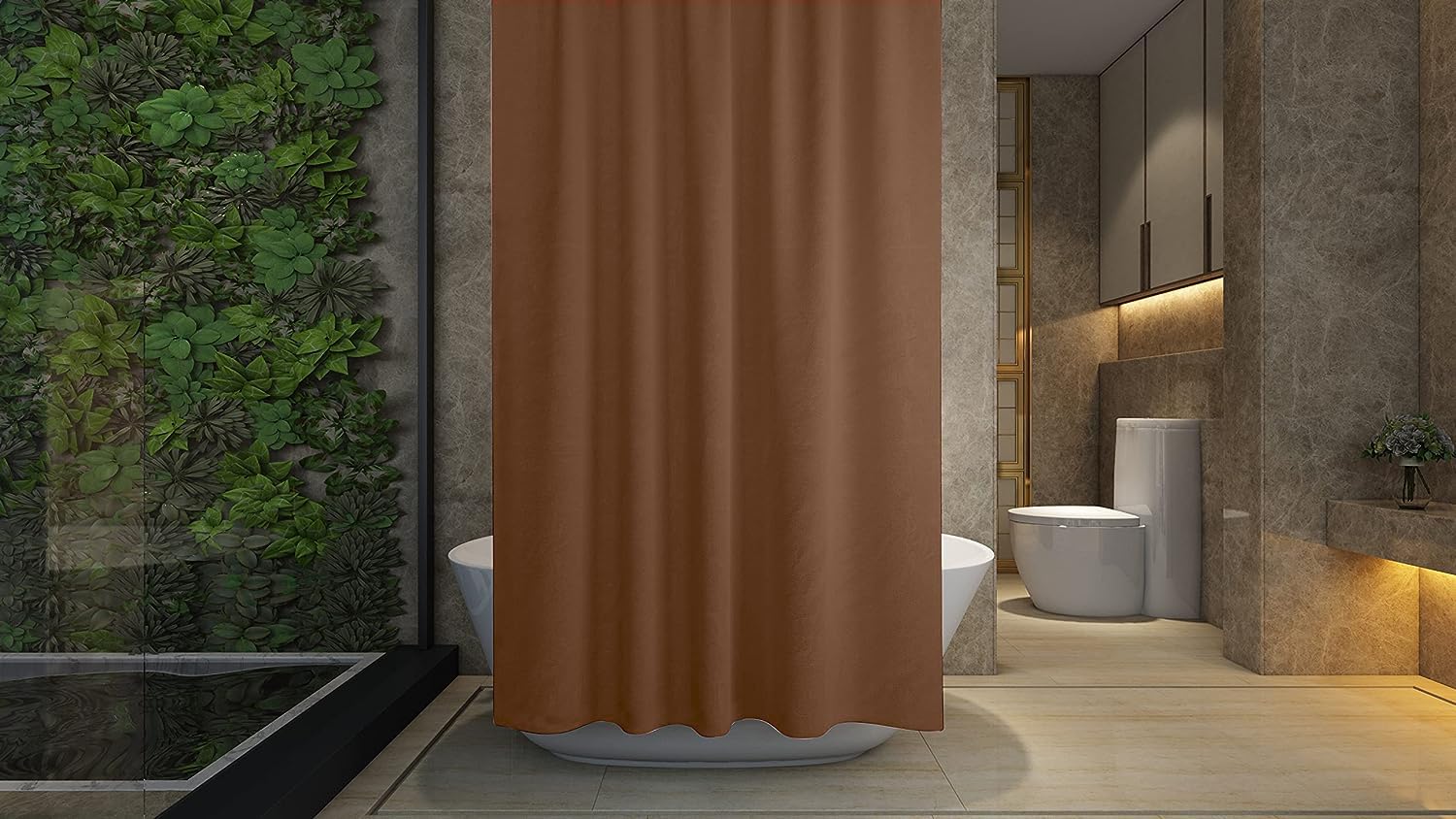 Shower Curtain - Made of PEVA, Water Repellent, Mildew Resistant, 180x180cm, 71x71inch, Rail Hooks,Feather Light, Ultra-Thin, Wet Rooms, Shower, Bath, Plain, Vibrant Colours (Brown)