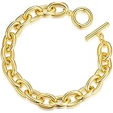 CHENETOILE 14K Chunky Chain Gold Plated Bracelets for Women, 7.5 Inch Cuban Link Rope Design with Toggle, Non-Tarnish Waterproof Jewelry Gift for Her