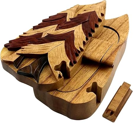 Árbol de pino, todos naturales maderas exóticas caja de Puzzle, 6,75 x 3,25 x