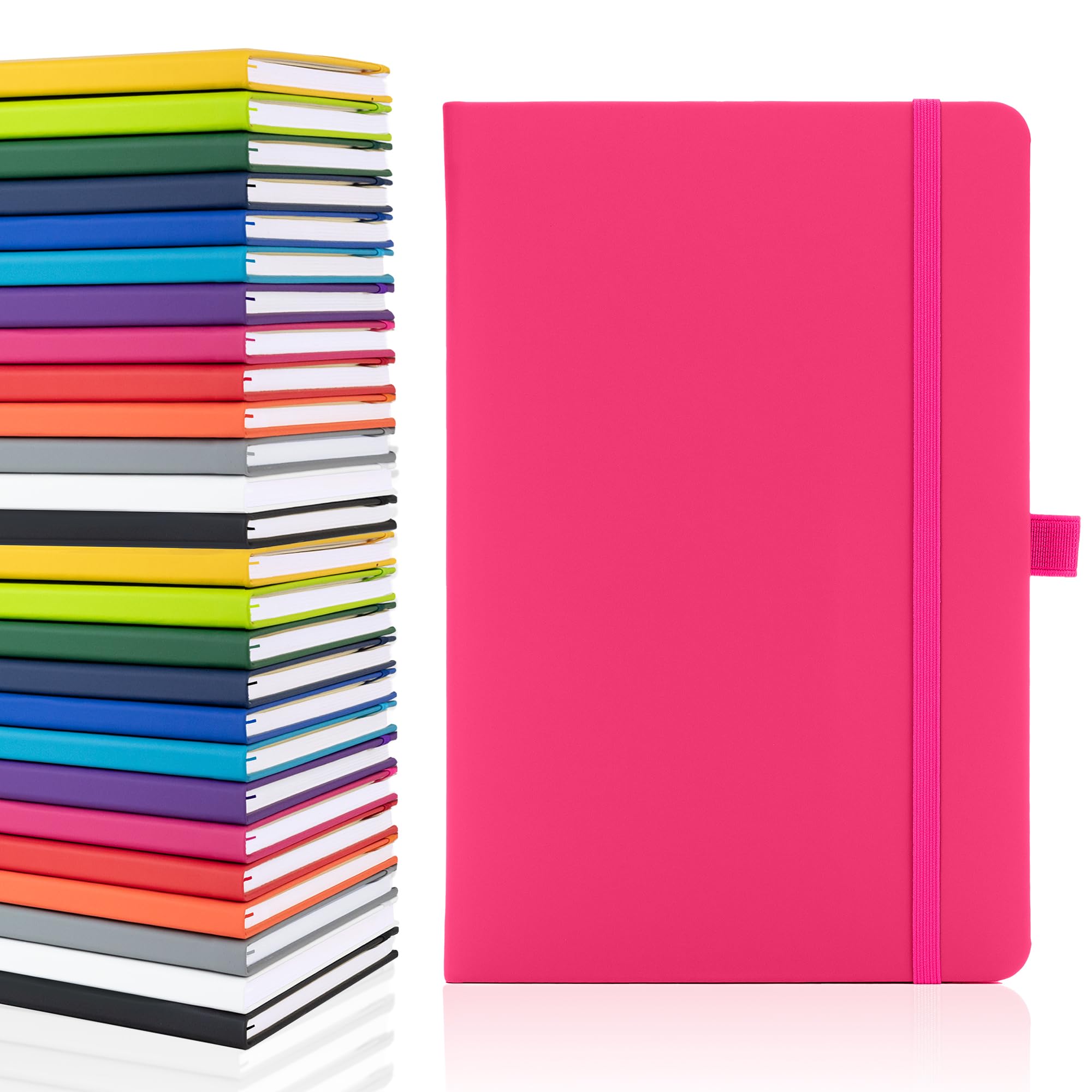 Notes London Plain Page A5 Notebook, White Unlined Blank Pages, Pen Loop, Ribbon and Paper Pocket, Medium Hardback, Note, Eco Sustainable sourced Paper (Pink)