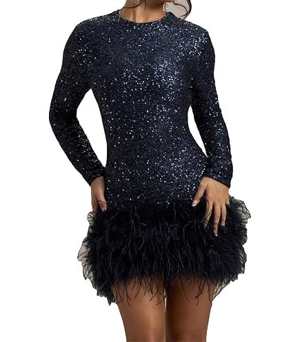 SOLY HUX Women's Bodycon Mini Dress Off the Shoulder Contrast Faux Fur Long Sleeve Dresses Pure Black Small : Clothing, Shoes & Jewelry