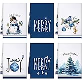 Bencailor 6 Pcs Christmas Kitchen Towels Winter Blue Dish Towel Set Absorbent Microfiber Snowmans Christmas Trees Bells Hand Dishcloths Xmas Gifts Decorations for Kitchen Bathroom Farmhouse