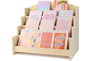 EXOOD Wooden 4-Tiered Display stand , Greeting Card Organizer Display Rack, sticker display stand for vendors,Counter Retail Display Holder for postcard /Brochure/Photos/Picture (15.7x 14.4x 14.2 inch)