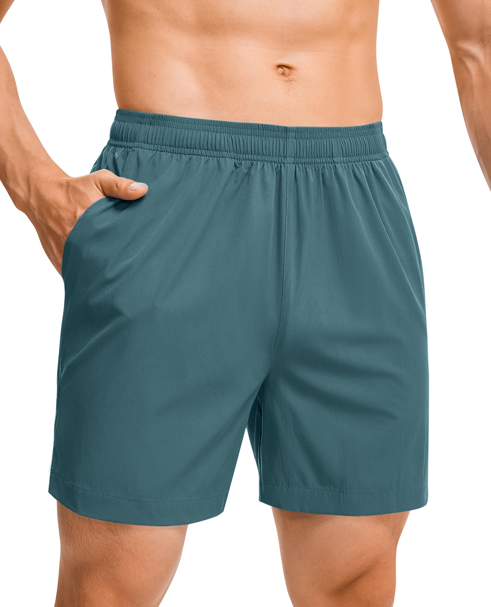 Photo 1 of Milin Naco Mens Swim Trunks: 5 inch No Mesh Liner - Quick Dry Stretchy Pockets for Sea Beach Pool Sport Husband Teal