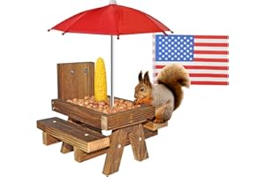 NB2GHYQJ Squirrel Feeder with Umbrella Squirrel Table Feeder with Sturdy Squirrel Feeder with Corn Cob and Peanut Tray Holder Sturdy with Solid Structure Easy to Install (Red Umbrella)