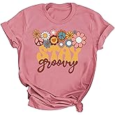 Retro Stay Groovy Shirt Womens Floral Hippie 70s Disco Outfits Casual Short Sleeve Tee Tops