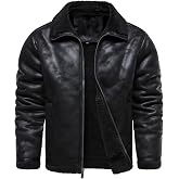 HOOD CREW Men&rsquo;s Vintage Faux Shearling Leather Bomber Jackets | Faux Leather Jacket, Suede Coats, Biker Style, Sherpa Lined, Aviator, Distressed , Warm &amp; Windproof, Winter Outerwear