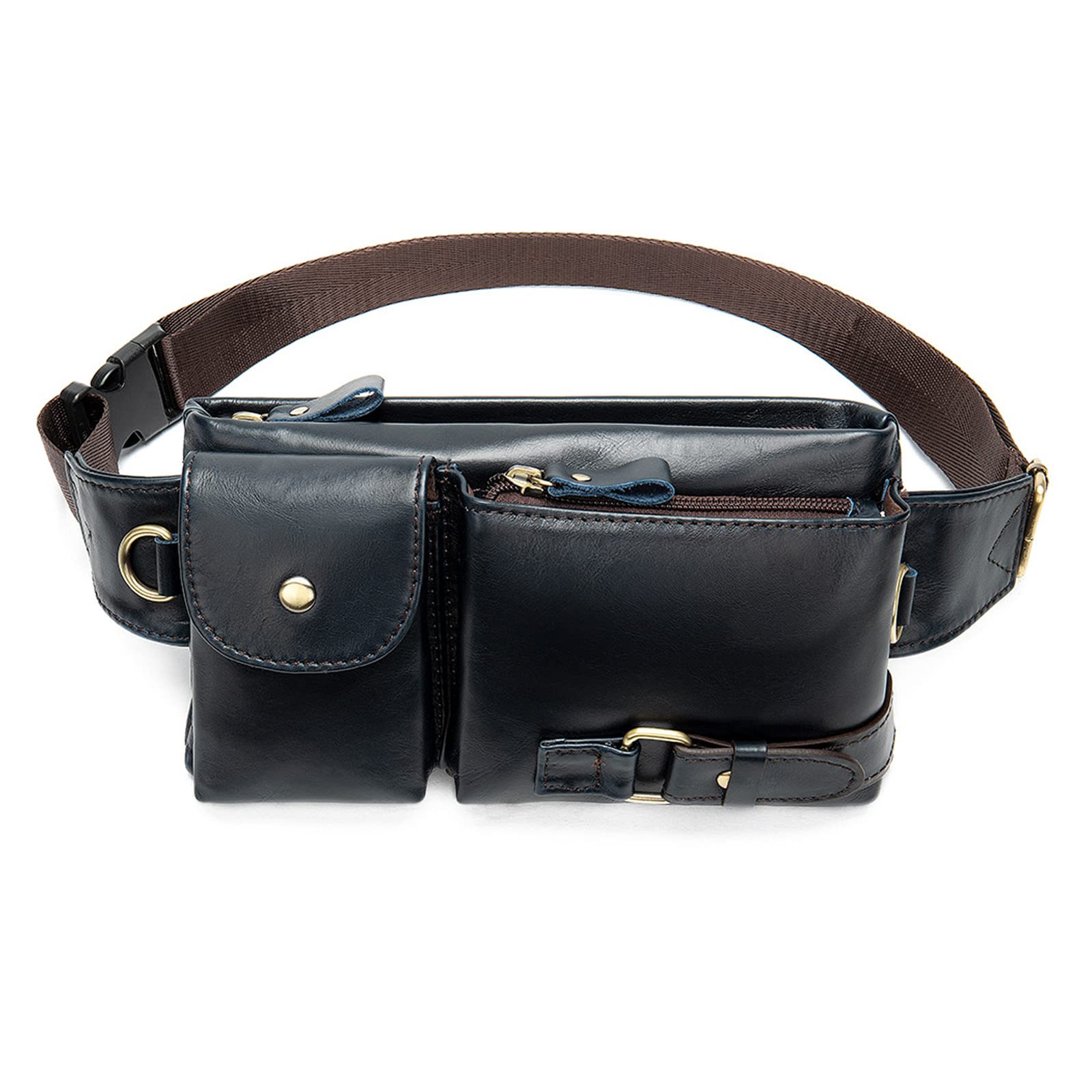 FANDARE Retro Waist Fanny Pack Bumbags for Men Sling Bag Genuine Leather Chest Shoulder Crossbody Bag Cover Pack for Hiking Cycling Travelling Outdoor Sport Business College Shoulder Bag Dark Blue