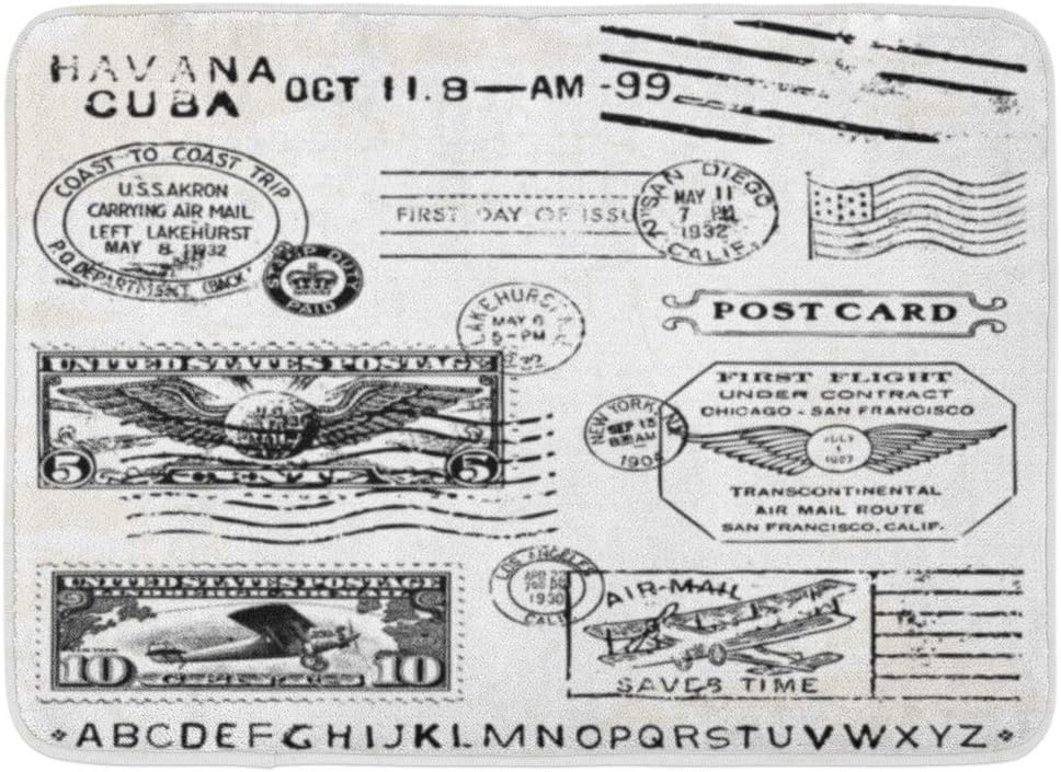 Doormats Bath Rugs Outdoor/Indoor Door Mat Cuba Retro Air Mail Stamps Great For Vintage Designs Postage USA Plane Bathroom Decor Rug Bath Mat 16x24(IN)